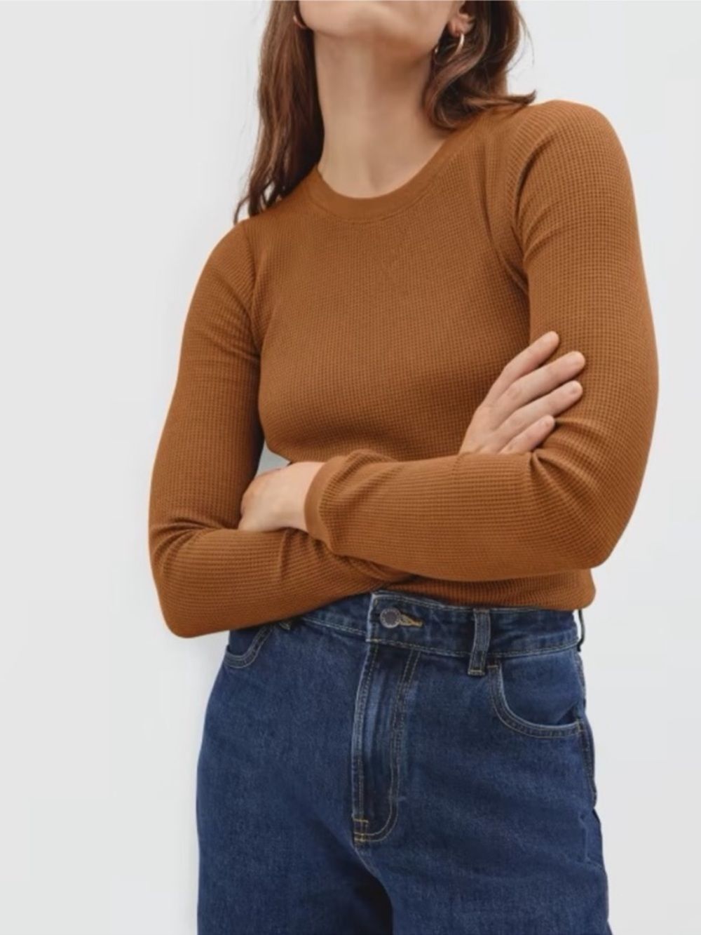 Everlane Organic Cotton Waffle Knit Tee NWT Size Large Toasted Almond